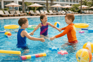 Kinder spielen im Pool